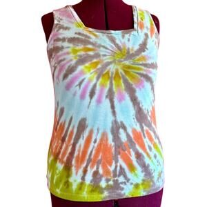 Womens Shirt Size Large Multicolor Tank Top Tie Dye Hippy Colorful Handmade Arts